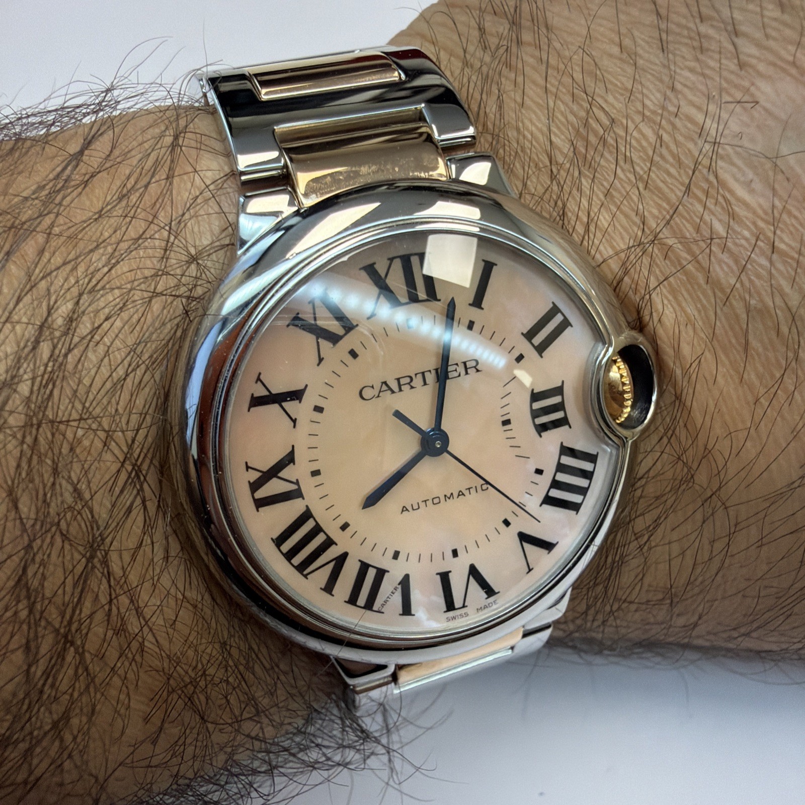 Cartier Ballon Bleu 18k Rose Gold And Stainless 36mm Pink Mop W6920033