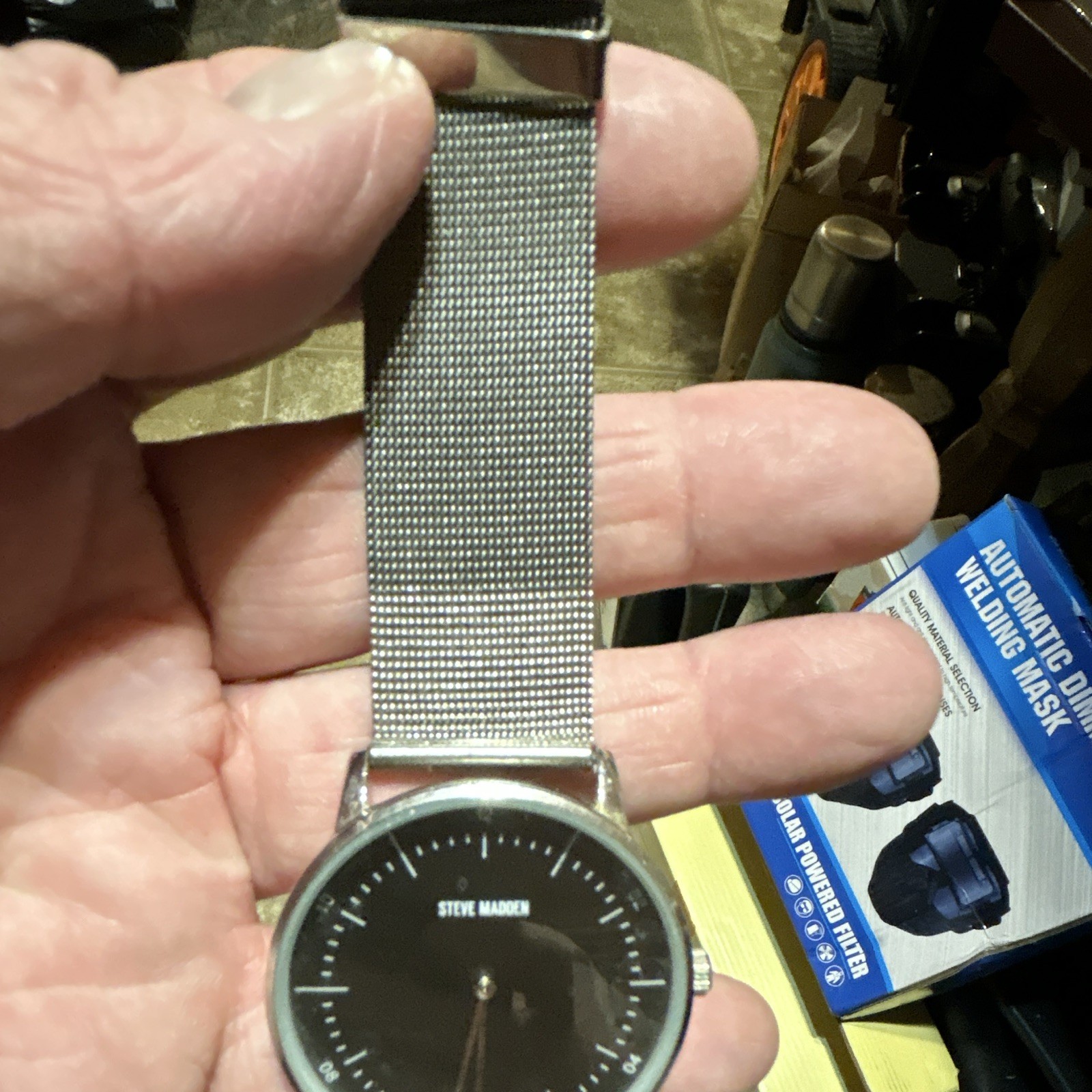 Steve Madden SMW481 Quartz Analog Black Dial Silver SS Mesh Band Wristwatch