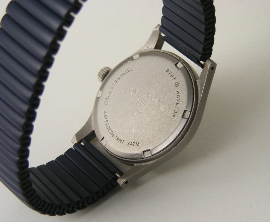 Vintage 90s HAMILTON Khaki ANCHOR Mark BLUE DIAL Date Quartz Unisex WATCH 9797