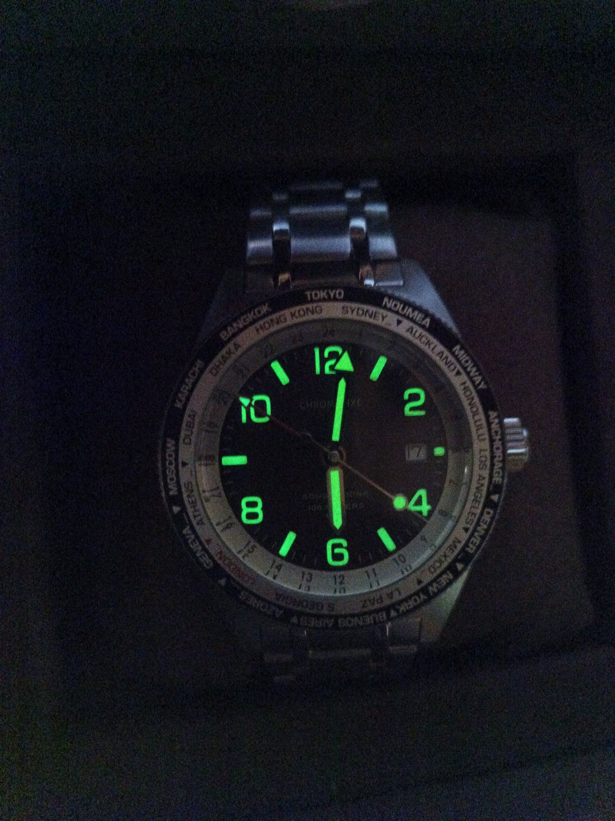 Chronofixe Sous-Marine GMT Watch 100M World Time Bezel Brown Dial Men’s + Box