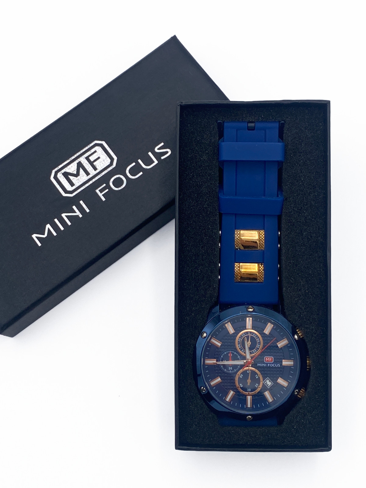 Mini Focus Steel Chronograph Calendar Watch Blue/Gold MF0089G 46mm Used Untested