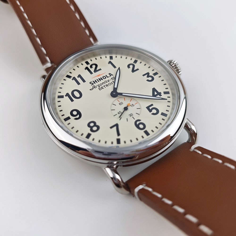 Shinola The Runwell Cream Dial Leather Strap Argonite 1069 Men’s 47mm Watch