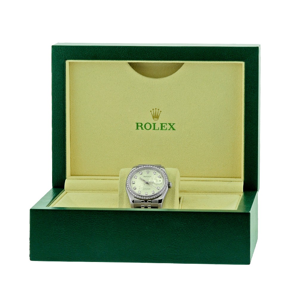 ROLEX Stainless Steel 36mm Datejust Factory Diamond 116244 Box Warranty MINTY