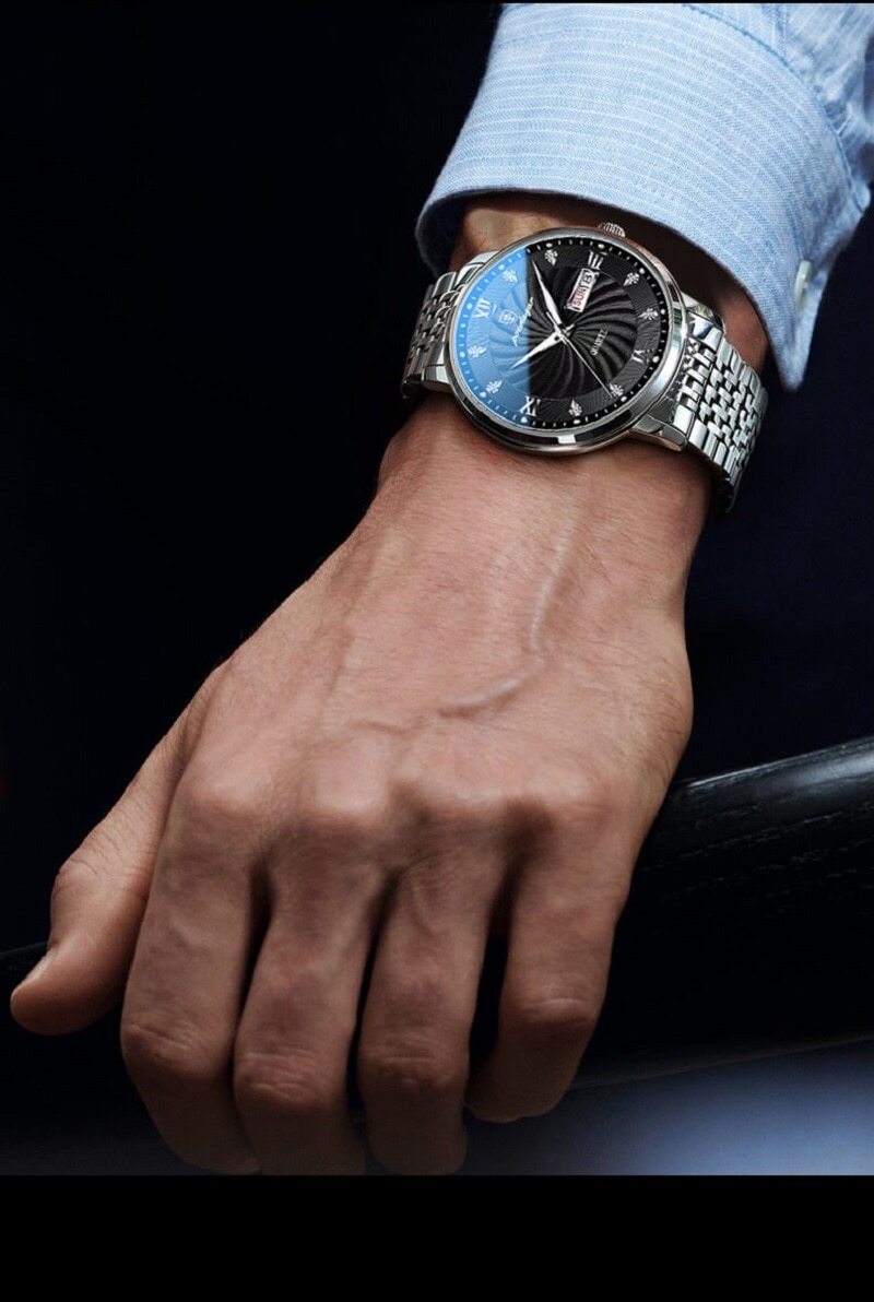 Watch Men Stainless Steel Waterproof Luminous Watches Men Quartz Wristwatch +BOX