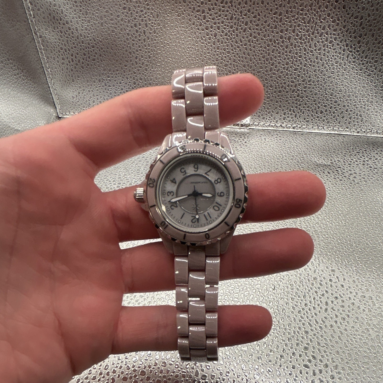 Isaac Mizrahi Live! Ceramic Watch with Mother-of-Pearl Dial Putty Beige untested