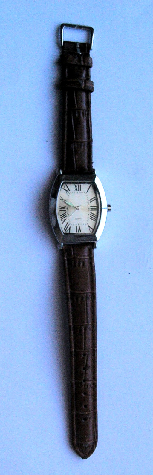 Vintage Ladies SKC 30mm Luminous Silver Tank Black Leather Watch