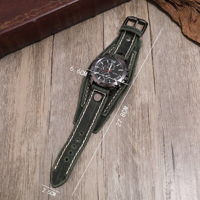 1Pcs Wide Leather Watch Cuff Band Brown Wrist Black Strap Punk Retro Quartz Mens