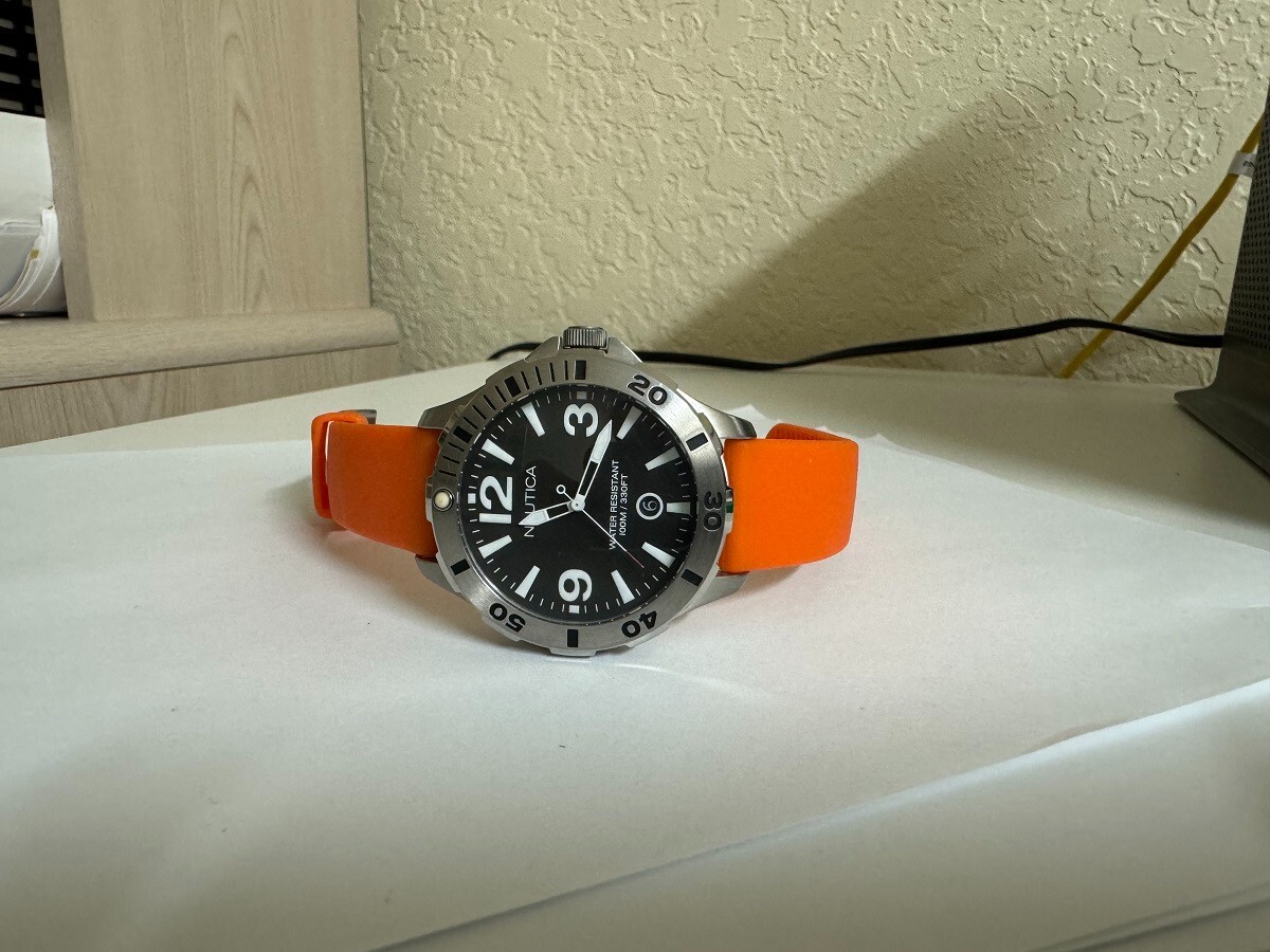 Unisex NAUTICA Black Dial Orange Silicone Rubber band Watch N15544G