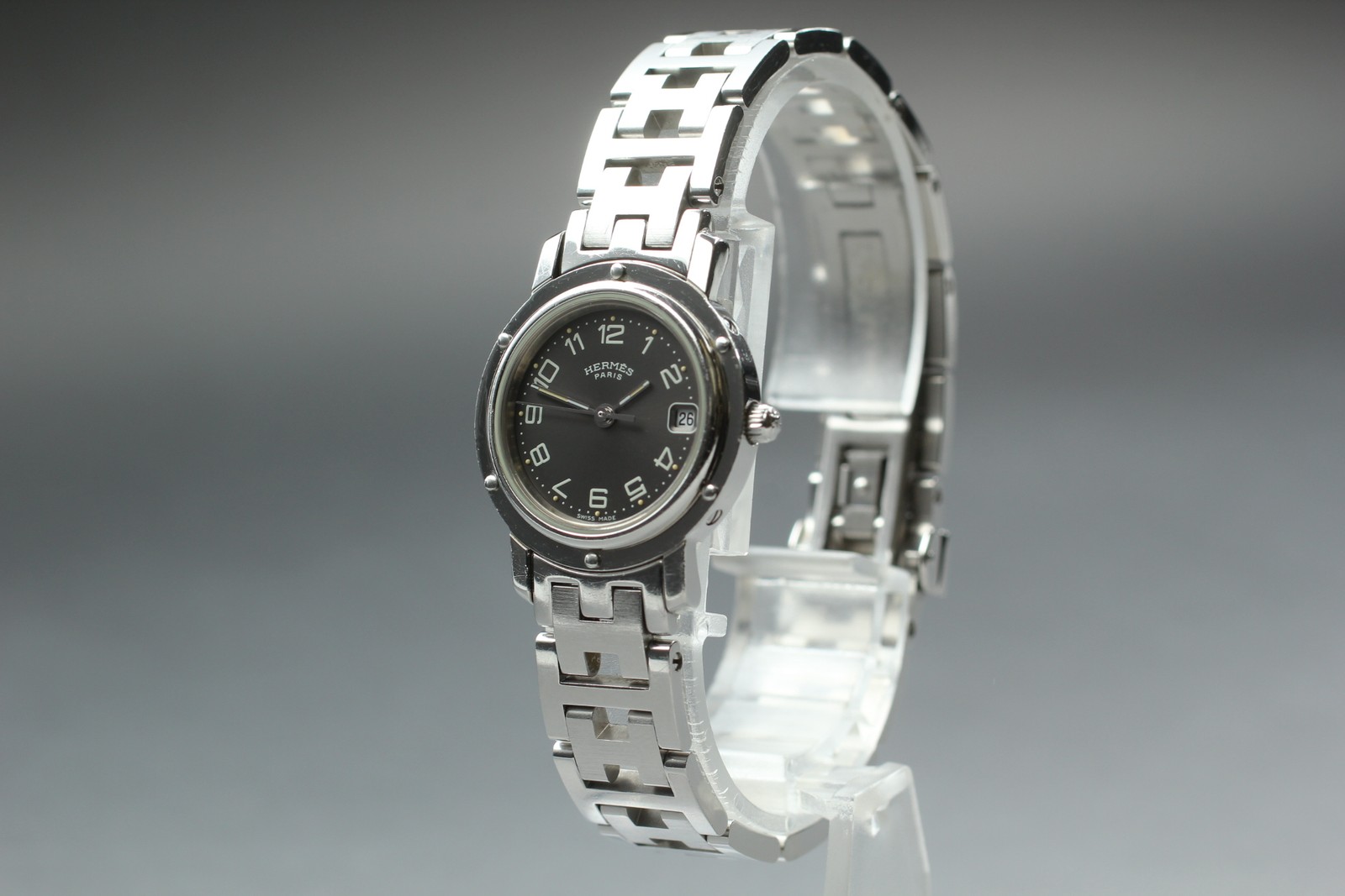 Vintage Hermes Clipper CL4.210 Black Dial Ladies Quartz 24mm Swiss Watch C.2000