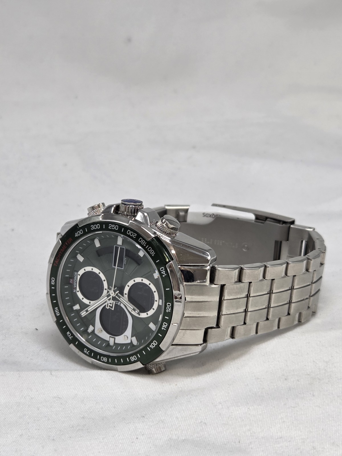 Naviforce NF9197S Men’s Dual Display Watch Green Dial Stainless Steel Chrono