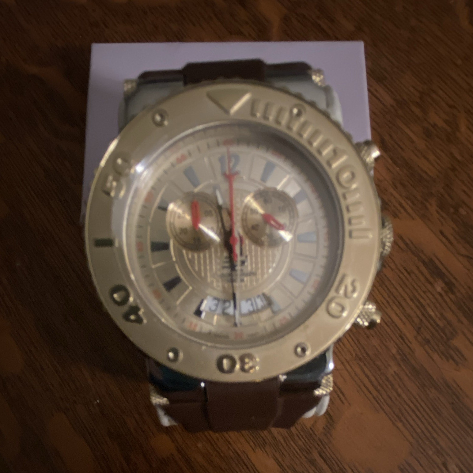 32 Degree Men’s Gold Chronograph Date Watch Brown Silicone Strap 10 ATM