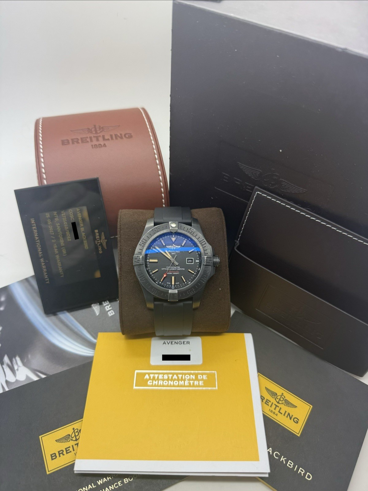 2017 Breitling Avenger Blackbird 48mm Automatic Rubber Strap Watch V17310 B+P