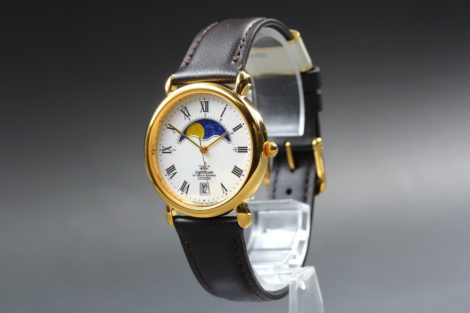 [NOS Top MINT] Citizen Lighthouse 6185-G08181 32mm Gold Roman Date Qz Watch