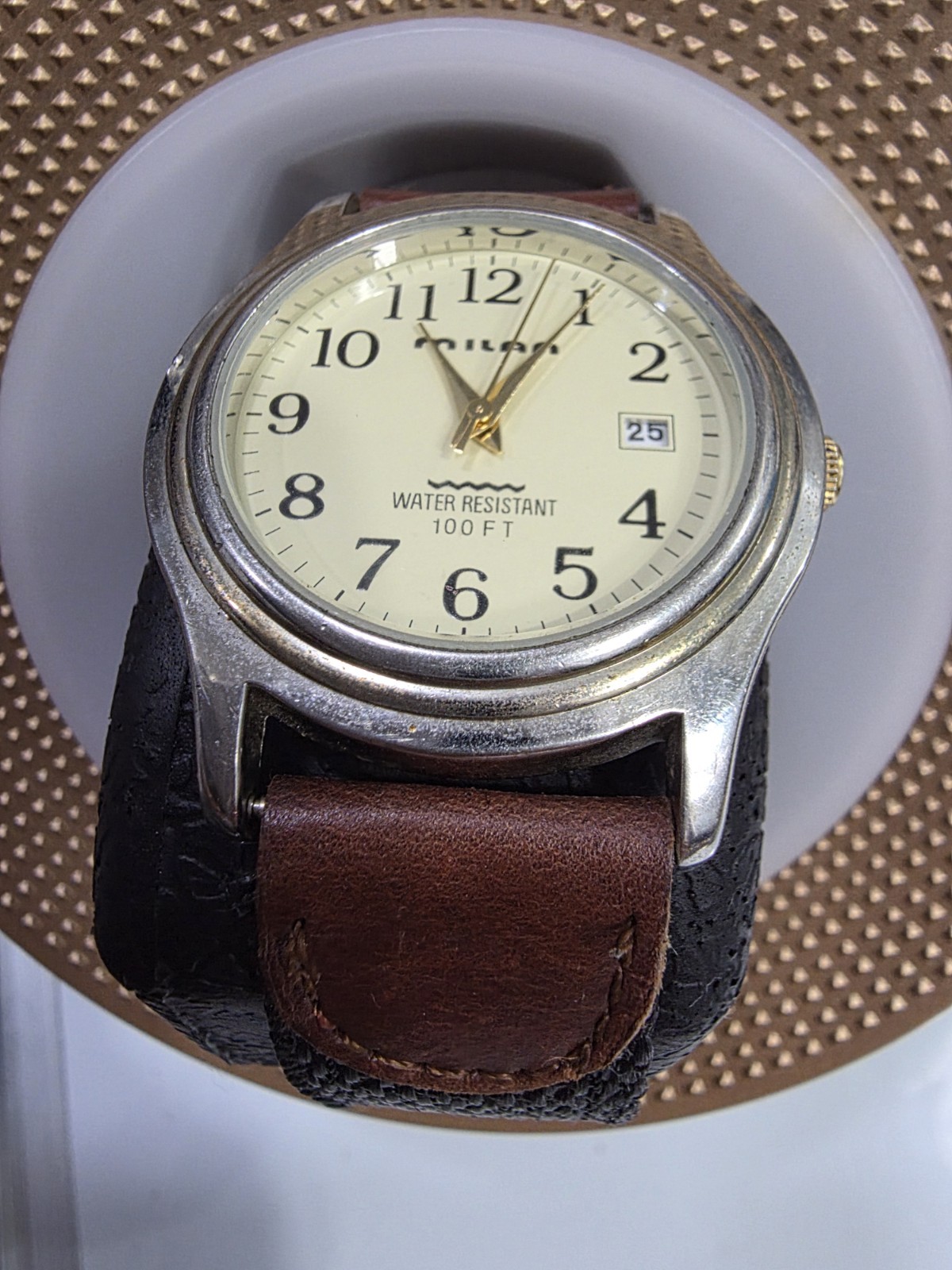 MILAN VINTAGE 37MM QZ WATCH, W. R., LEATHER /CANVAS BAND, NEW 🔋