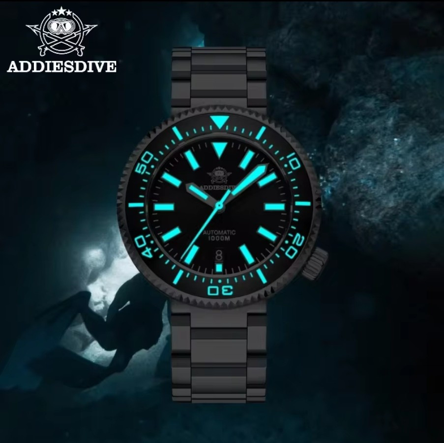 New ADDIESDIVE 1000M Tuna Diver Sapphire Watch Miyota Citizen Automatic Black