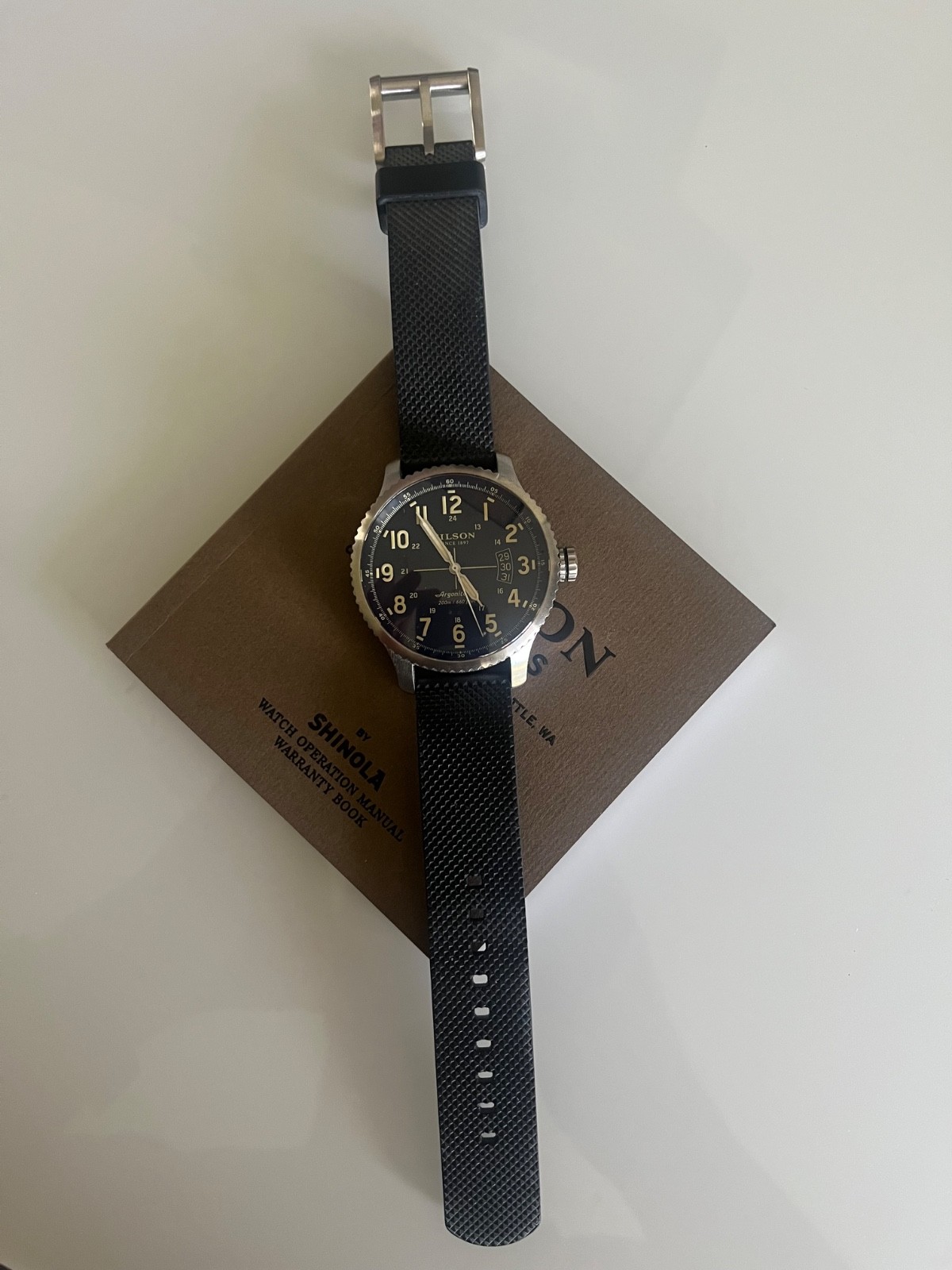 Filson Mackinaw Field Watch 11000300 by Shinola 43mm Black Dial Quartz 200m
