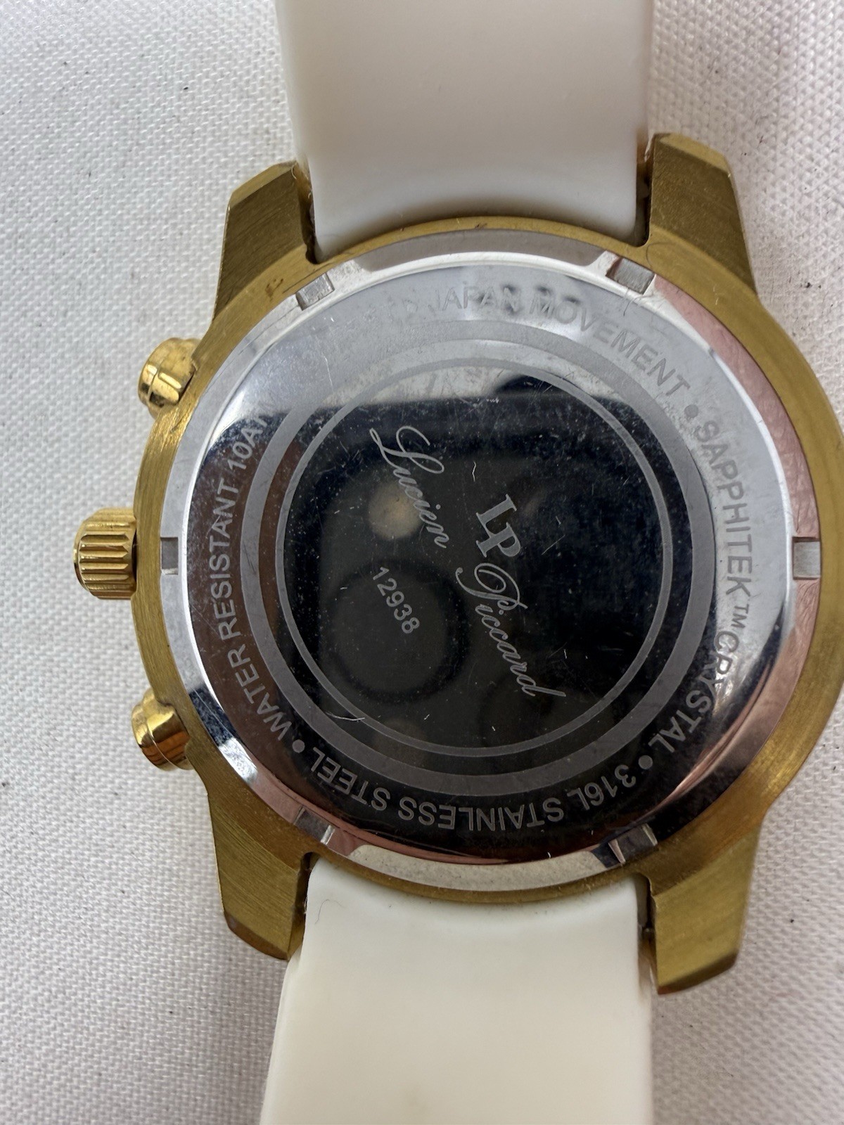 Lucien Piccard LP Chronograph Watch White Dial Silicone Strap Runs New Battery
