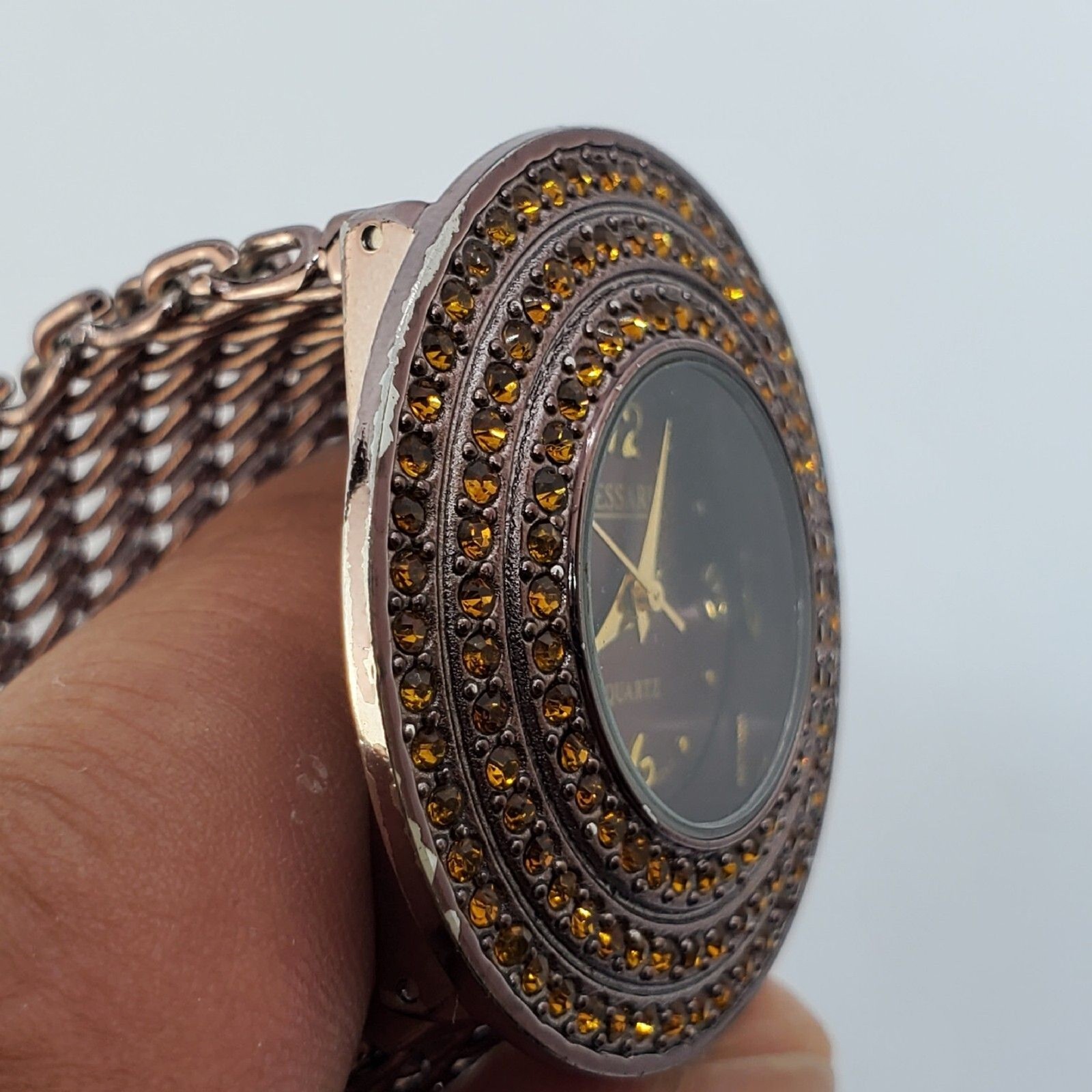 Kessaris Dark Brown Dial Mesh Bands 34MM Round Case 7″ Wrist New Battery