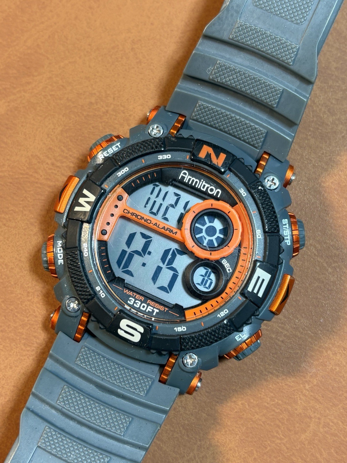 ARMITRON Digital 40/8284 Men’s Watch Orange & Gray WR100M,Chrono,Alarm,Runs