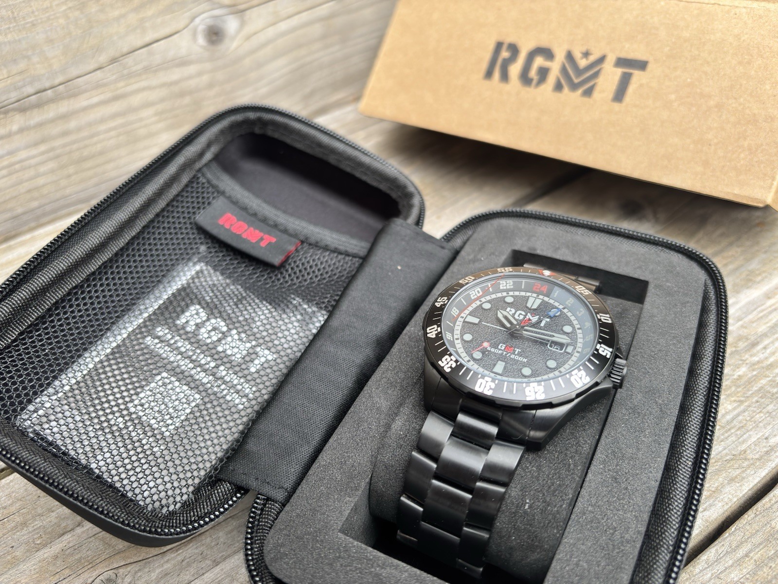 RGMT Continental GMT – Stealth Black. Swiss GMT Movement. free display stand