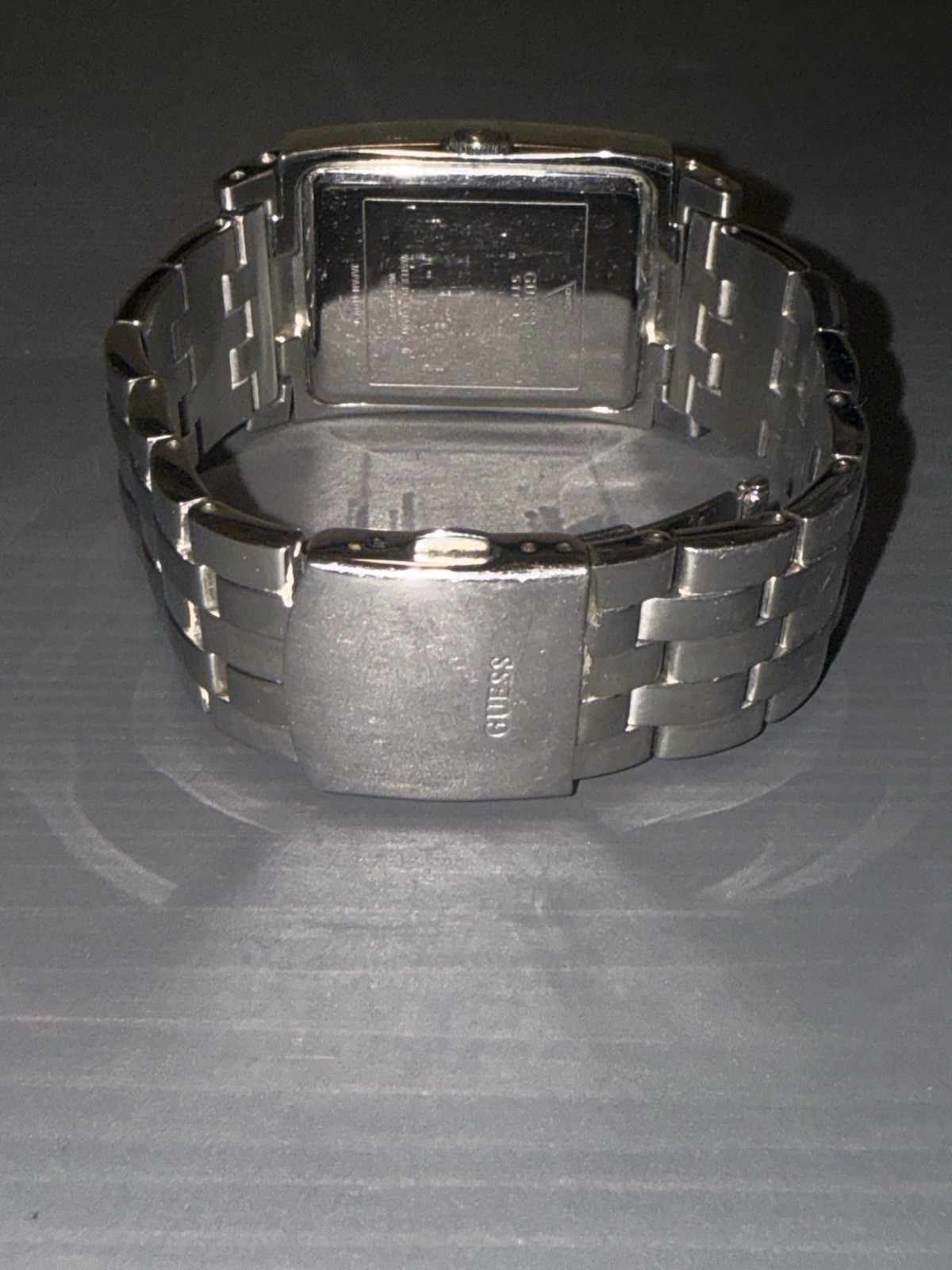 GUESS Silver Tone Rectangle Quartz Watch Roman Dial Stainless Steel Bracelet