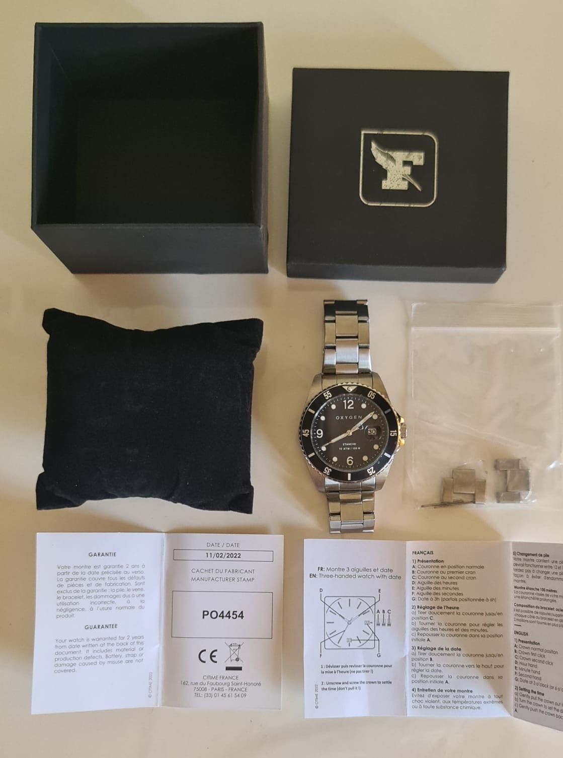 Oxygen Diver Legend Men’s Watch NEW Full Set Black Dial Steel Bracelet 10 ATM 10
