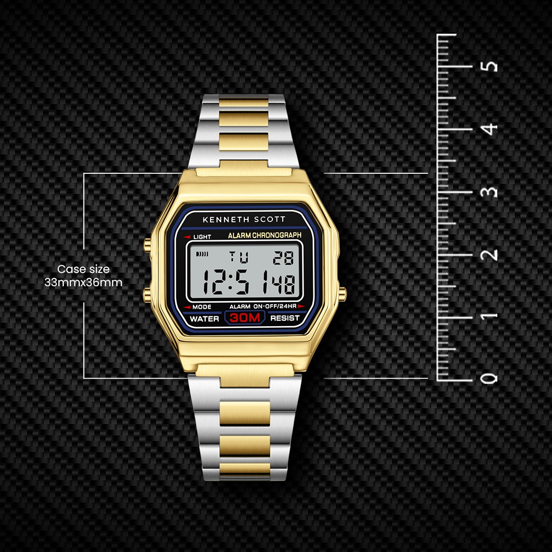 Kenneth Scott Men’s Digital Watch | Black Dial, 33mm, 30 m (3 ATM)