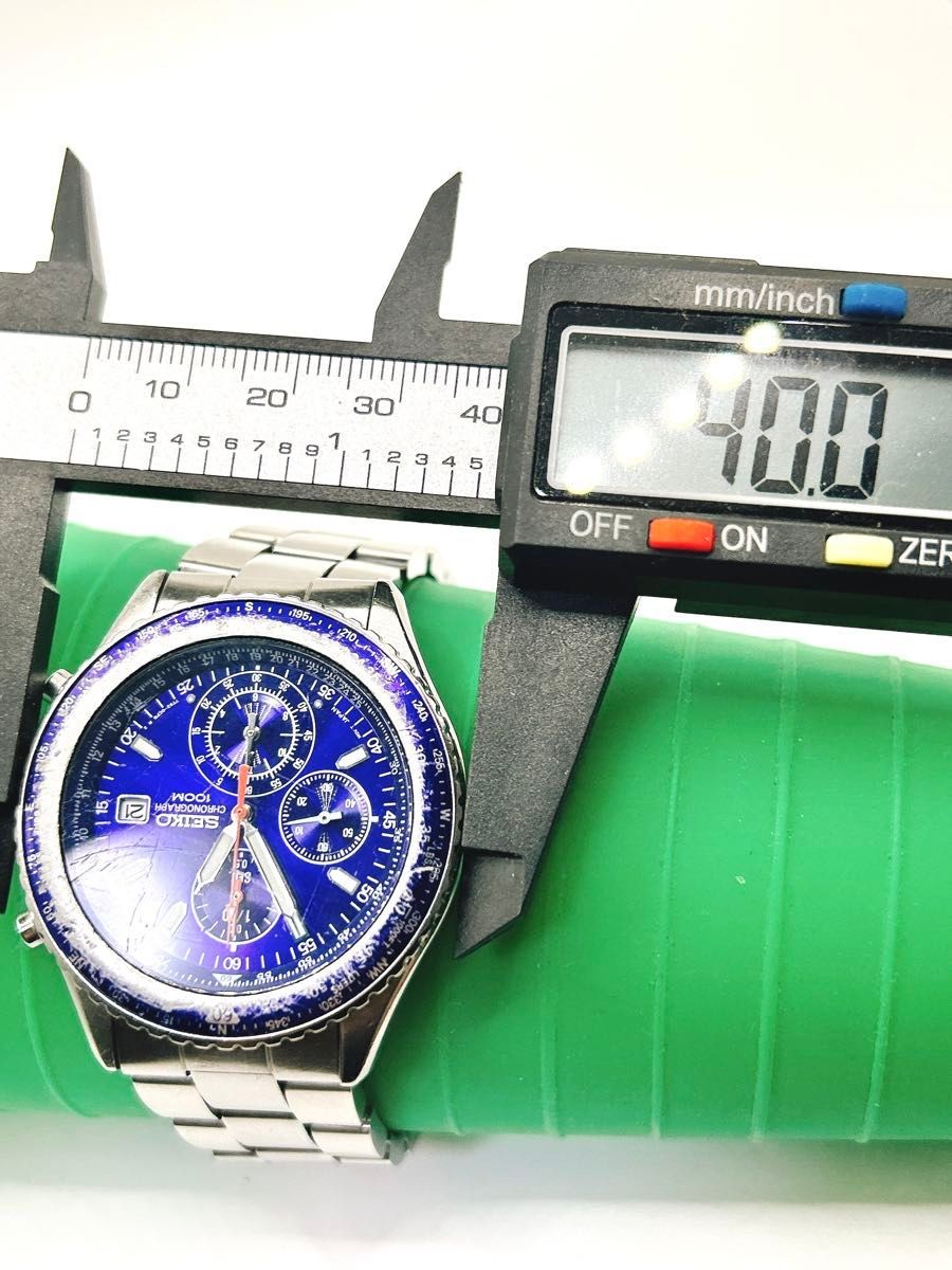 SEIKO 7T92 0CF0 Men’s Watch Chronograph Date Blue Dial Operational