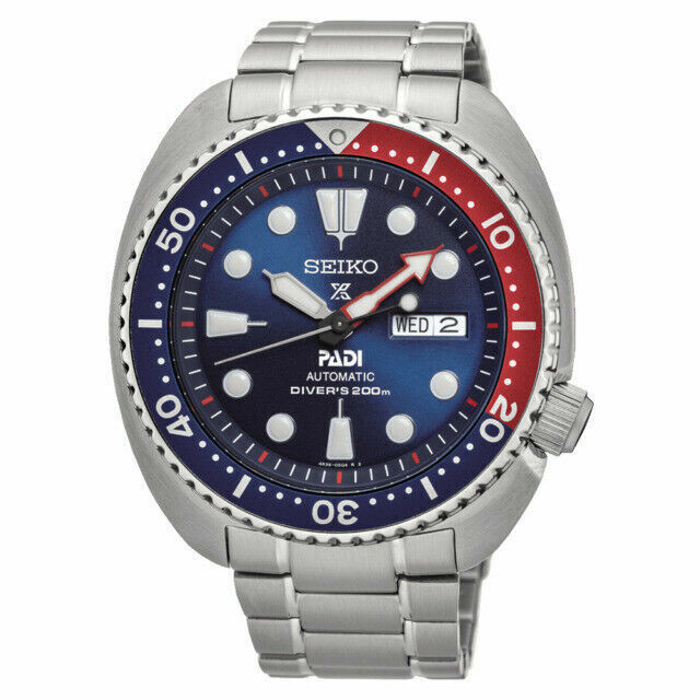 Seiko Padi Prospex Turtle Pepsi 45 mm Automatic Stainless Steel Watch – SRPE99