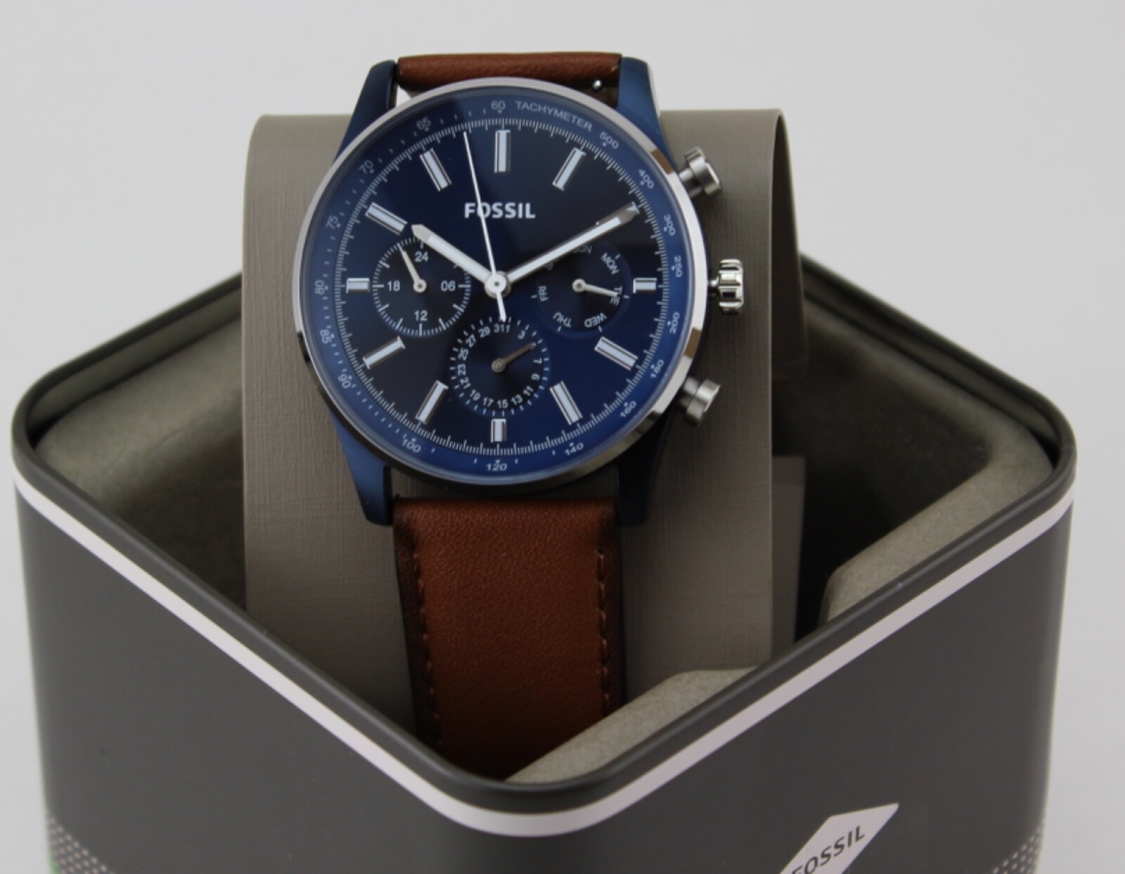 New Authentic Fossil Sullivan Chronograph Navy Blue Brown BQ2512 Men’s Watch
