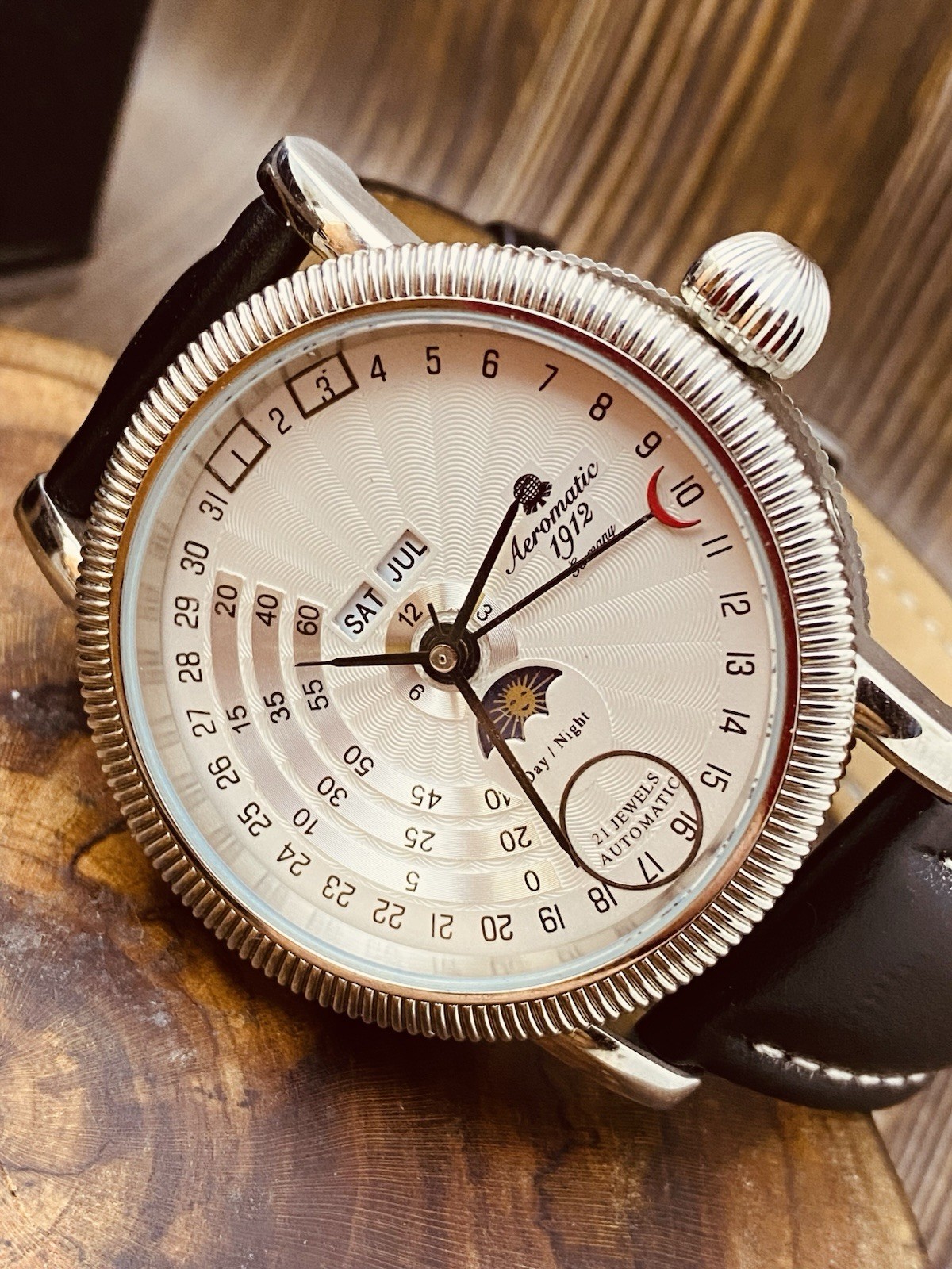 AEROMATIC 1912 GERMANY A1281 STAINLESS STEEL GENUINE LEATHER WRISTWATCH #7358