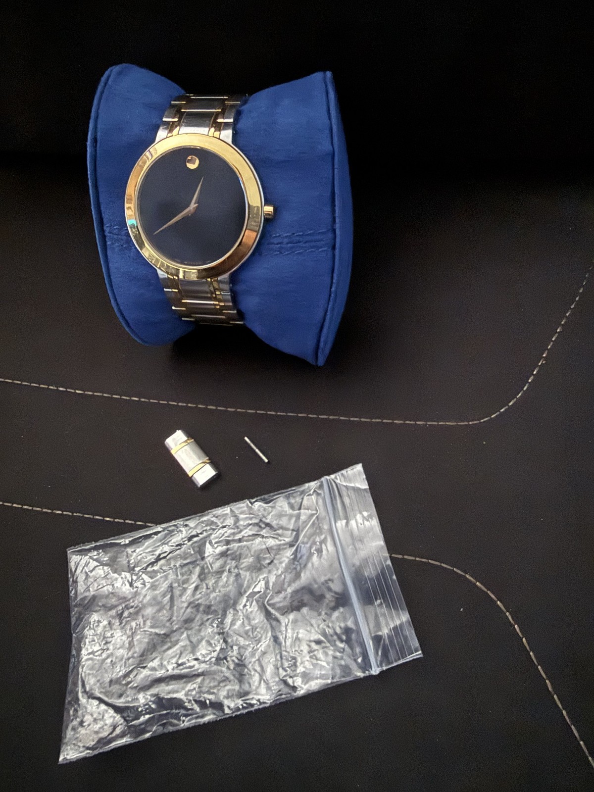 Used Movado Stiri Yellow Gold Two Tone Black Dial Watch.
