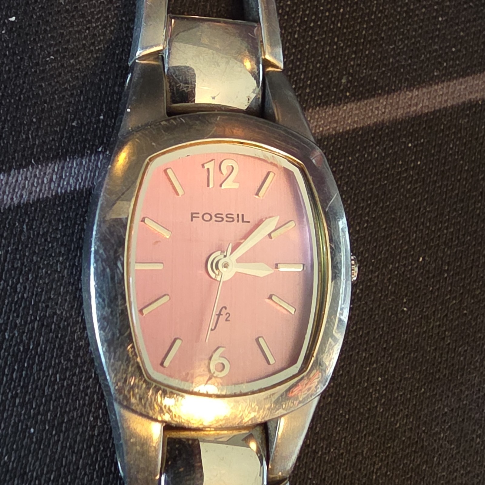 Fossil F2 Women’s Quartz Analog Watch Pink Dial Silver SS Bracelet 30m