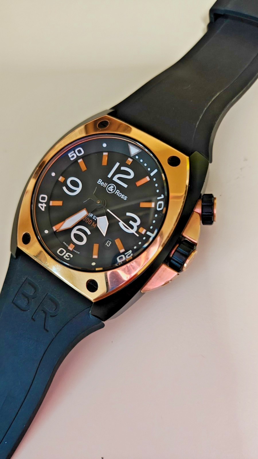 BELL & ROSS BR 02 DIVER PVD BLACK STEEL & ROSE GOLD
