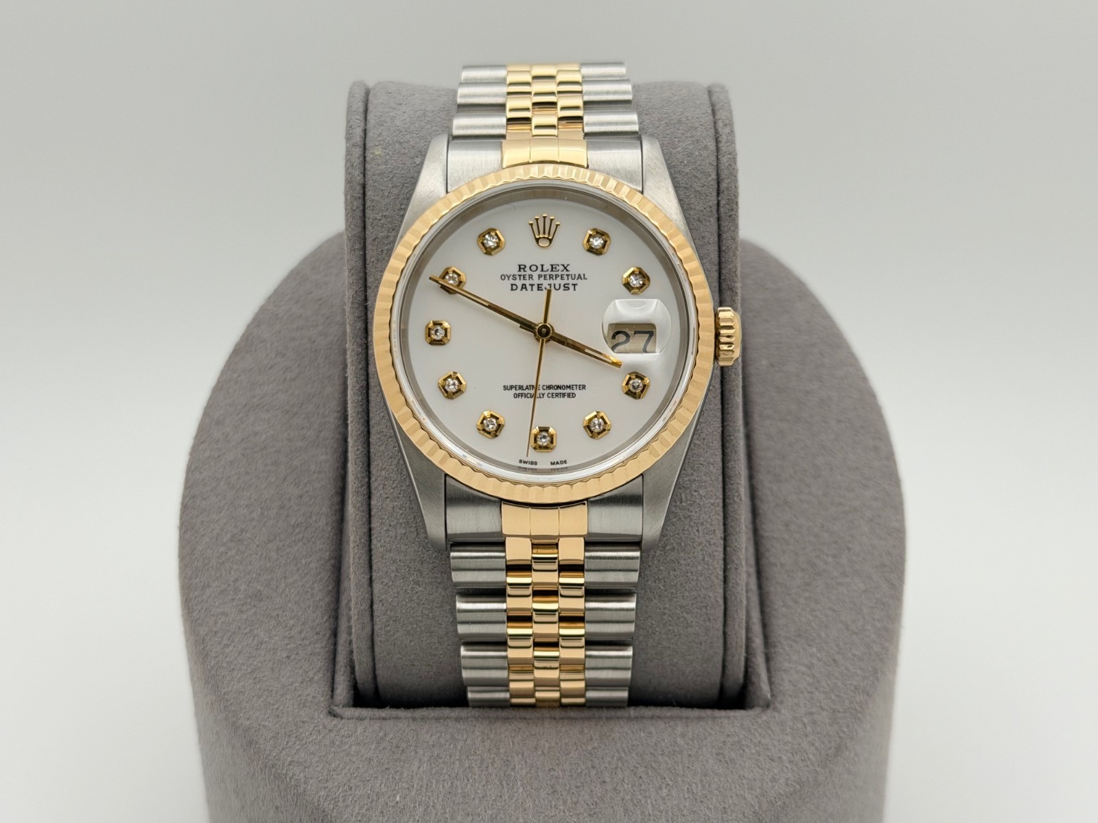 Rolex Datejust 16233 36mm White Diamond Dial 18k Yellow Gold Stainless Steel