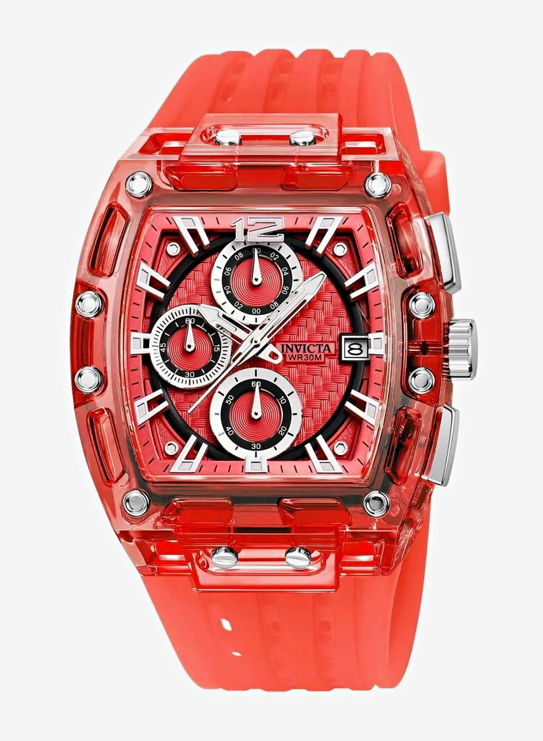Invicta Bolt Men’s Quartz Chronograph Watch, Date, 30m, Red Silicone Strap