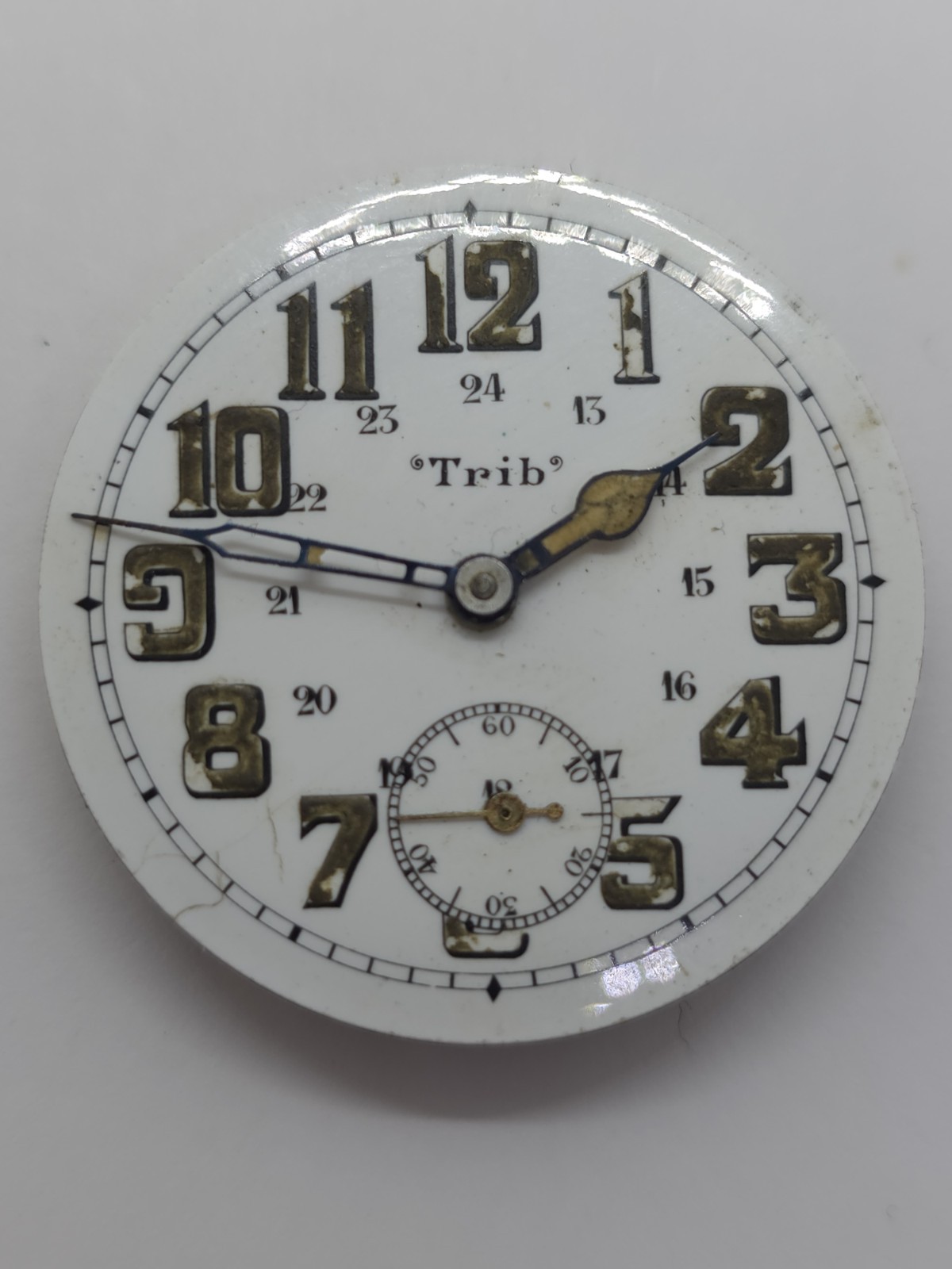 Vintage Trib Pocket Watch Movement Cylinder Sub Second Military Hands For Parts