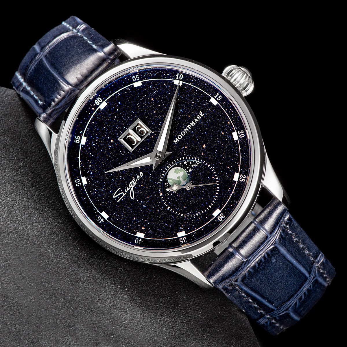 Sugess MoonPhase Master StarDust Mechanical Watch Seagull 1963 MoonPhase Display