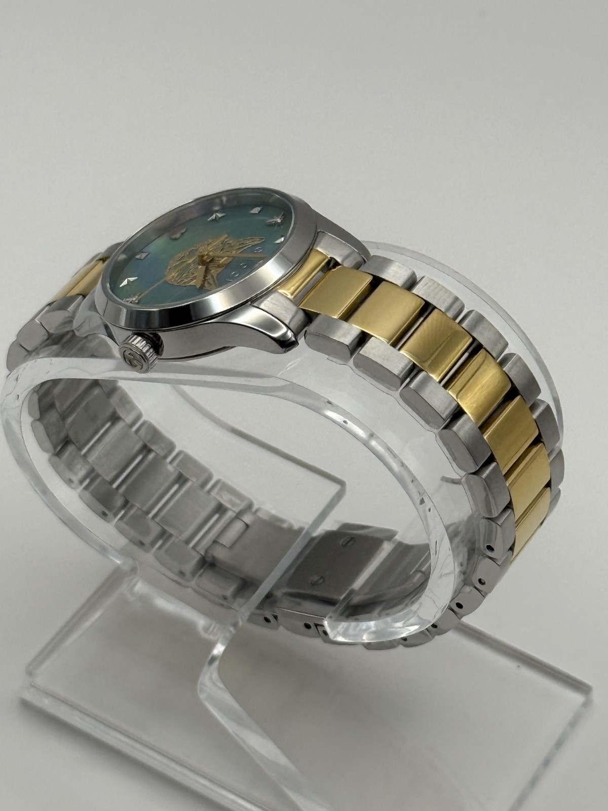 Gucci G Timeless Quartz MOP Blue Dial Two Tone Steel Strap Watch YA1265011