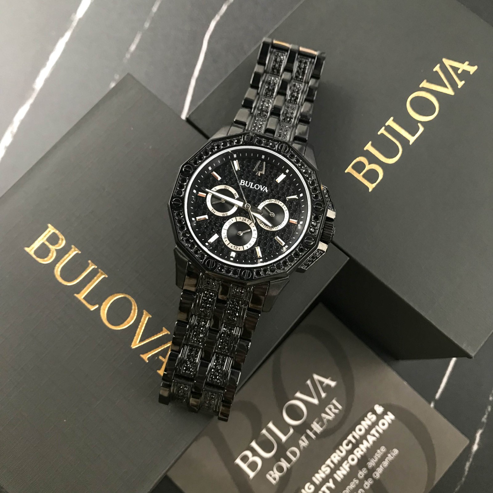 Bulova Crystal Octava Chronograph Black Pave Crystal Men’s Watch 41.5mm