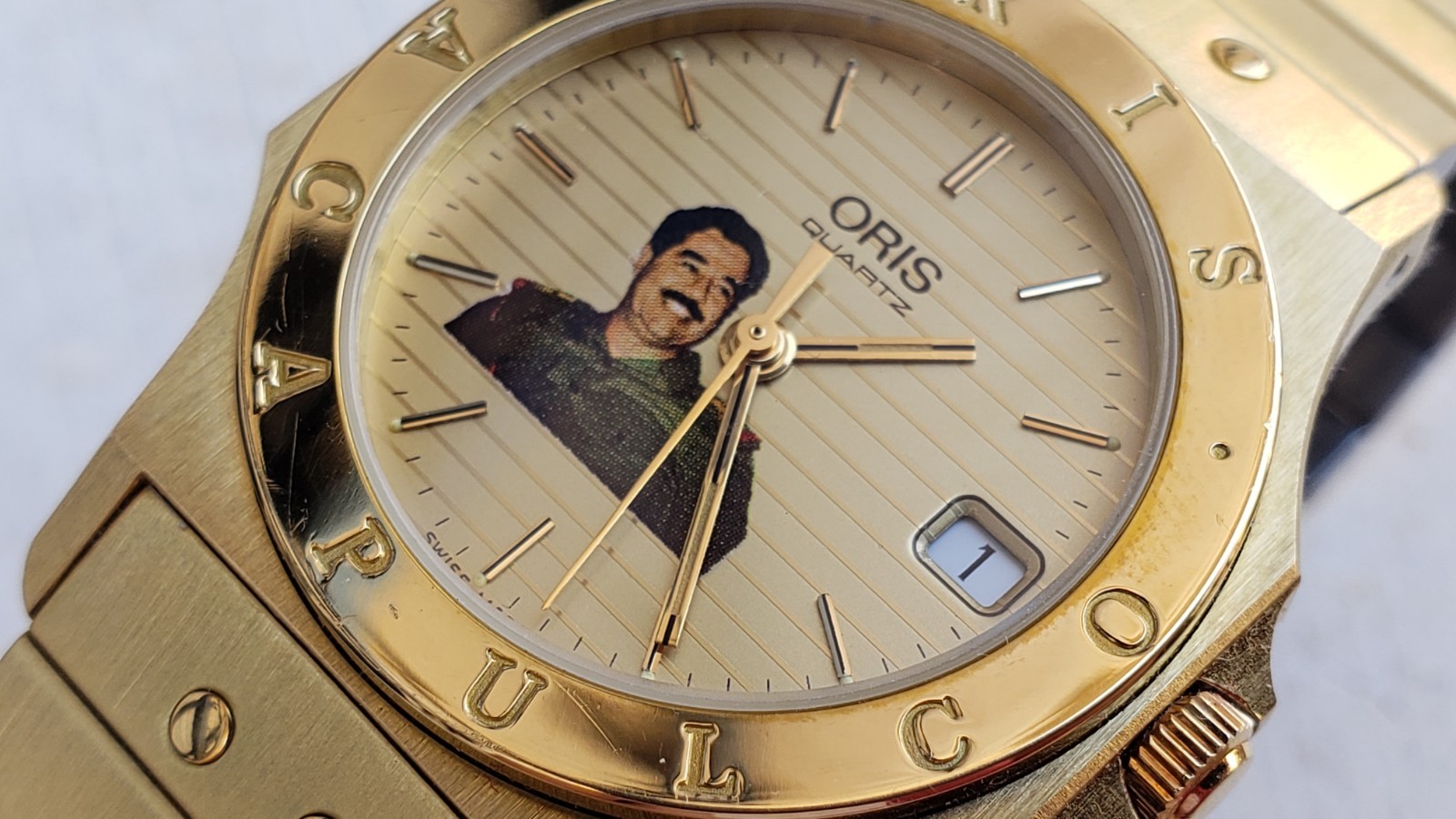 Rare Mint Oris Saddam Hussein Of Iraq 🇮🇶 33mm Quartz Mens Watch