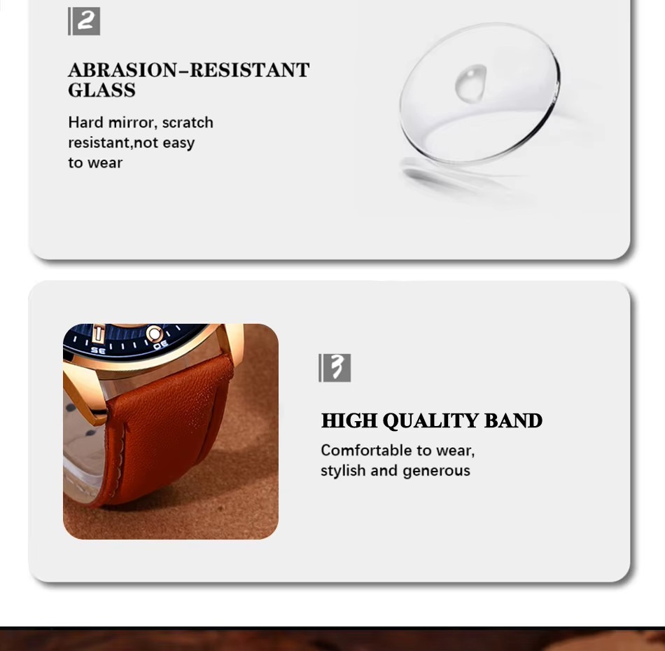 Mens Fashion Watch Leather Strap Quartz Movement Wristband