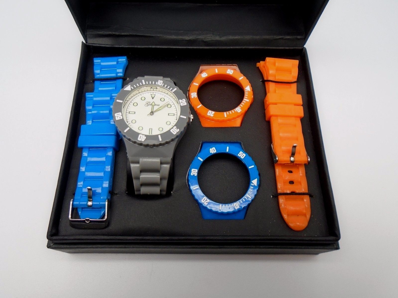 Geneva Silicone 3-Color Watch Gift Set Orange, Blue, Gray 150M