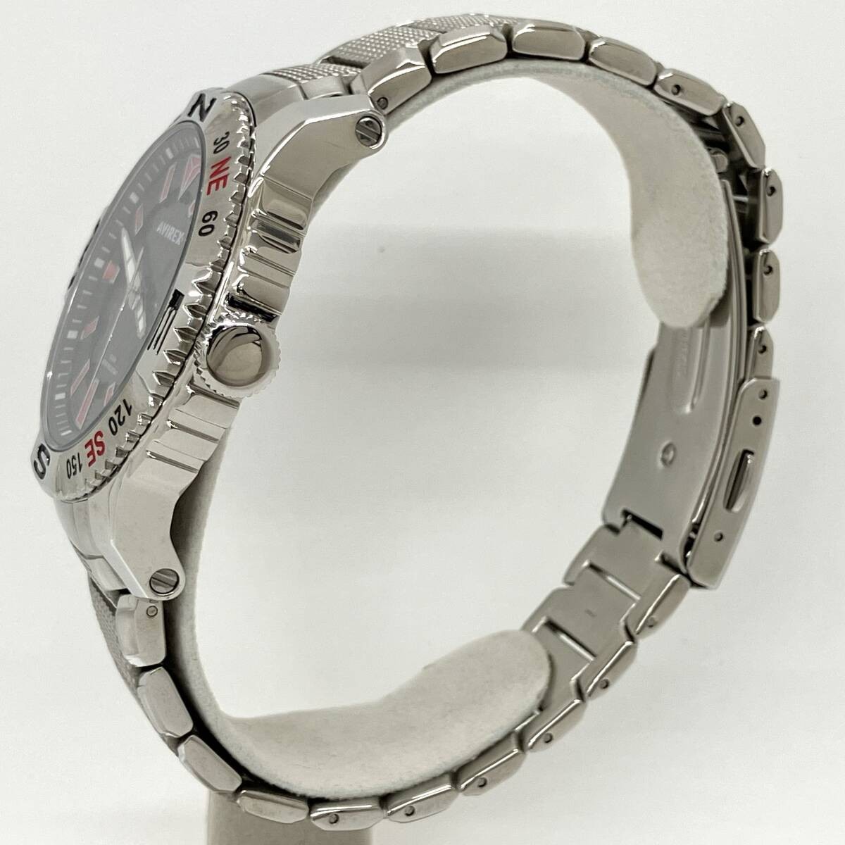 AVIREX AX010M Quartz Watch Black Dial Stainless Steel Silver 3 Hand Ready to Use