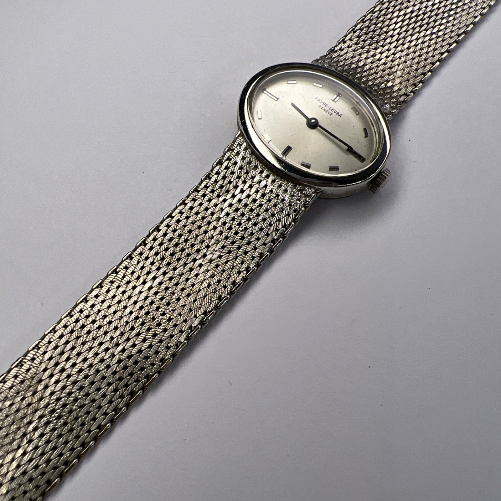 Favre-Leuba Vintage Mechanical Wind Steel Oval Watch w/ Integrated Mesh Bracelet