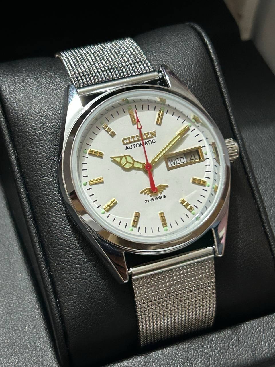 Vintage Refurbished Citizen White Automatic Day/Date Japan Mens Wrist Watch37MM
