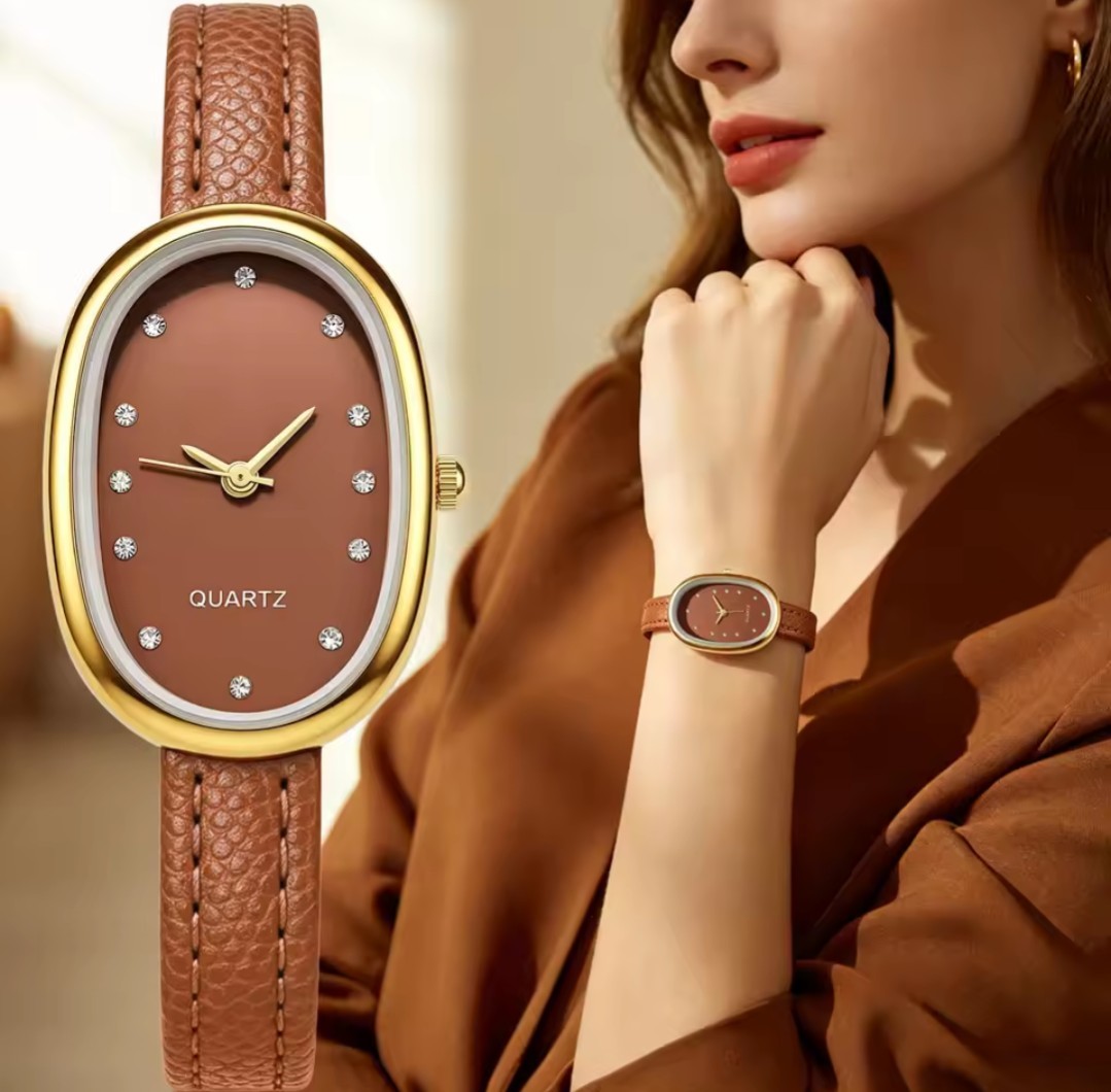 Women Casual Simple Business PU Leather Strap Oval Quartz Watch Student…