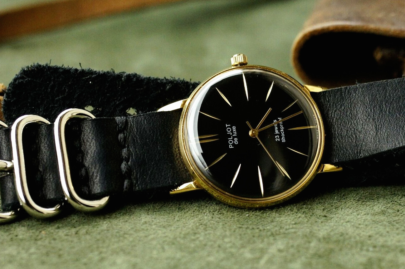 POLJOT Watch De Luxe Luxury Ultra SLIM Mechanical leather strap Men’s Vintage