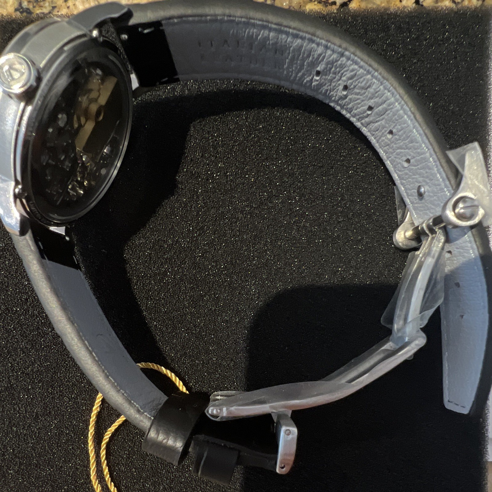 Waldhoff Skeleton Automatic Men’s Watch Black Leather Strap Silver Case w/ Box