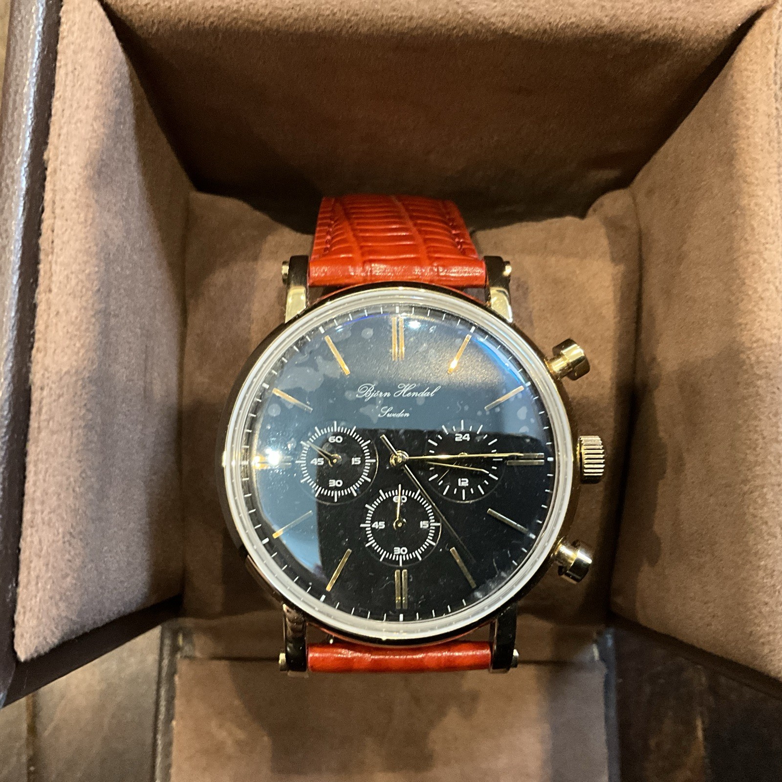 Bjorn Hendal Sweden Varberg Chronograph Black Dial Gold Tone Men’s Watch